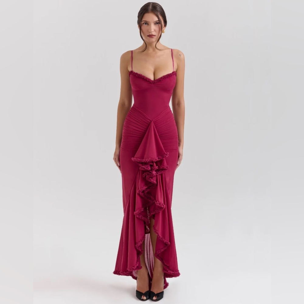 Elegant Ruffle Evening Maxi Dress